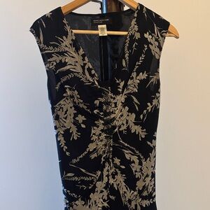 Jones New York Black and Cream Leaf Print Midi Dress